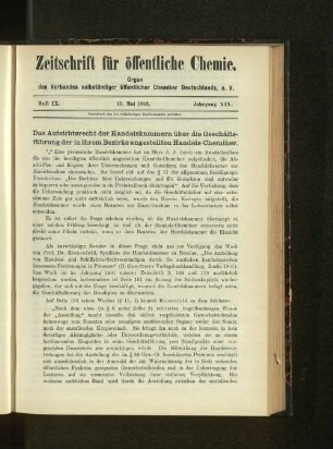 Heft IX. 15. Mai 1913. Jahrgang XIX.