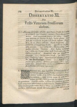 Dissertatio XI. De Festis Veterum Prussorum diebus.