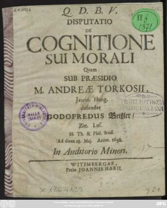 Disputatio De Cognitione Sui Morali