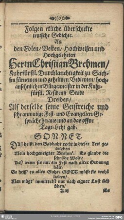 Folgen etliche überschickte teutsche Gedichte
