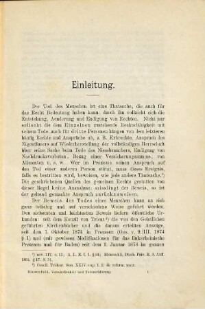 Verschollenheit und Todeserklärung nach gemeinem und preussischem Recht : Mit stäter Rücksicht auf d. Vorschläge des Entwurfs e. bürgerl. Gesetzbuchs f. d. dt. Reich