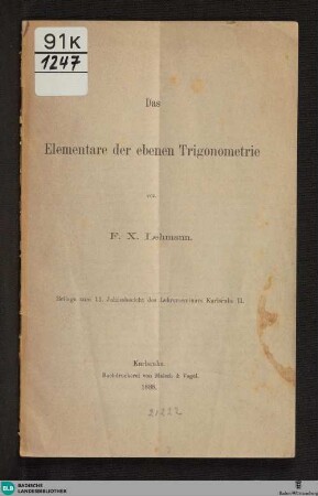 Das Elementare der ebenen Geometrie