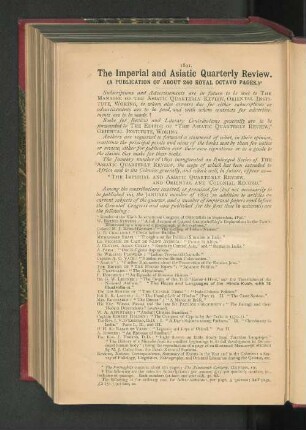 1891. The Imperial and Asiatic Quarterly Review.