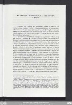 Le Parti De La Providence Et Les Juifs de Turquie