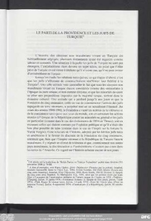 Le Parti De La Providence Et Les Juifs de Turquie