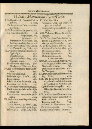 II. Index Materiarum Partis Tertiae.