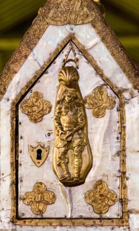 Frankreich. Auvergne. Allier. Ebreuil. Eglise Saint Leger. Schrein des Heiligen Leodegar. 16 Jahrhundert. Versilbertes kupfer. Detail