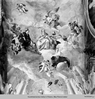 Galerie mit Architekturmalerei : Freskendekoration mit Architekturmalerei und allegorischen Figuren