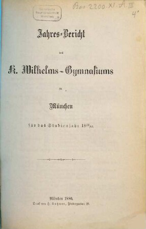 Jahresbericht. 1879/80