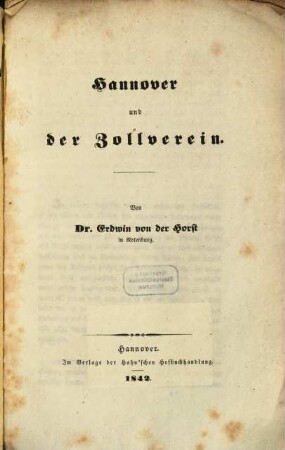 Hannover und der Zollverein