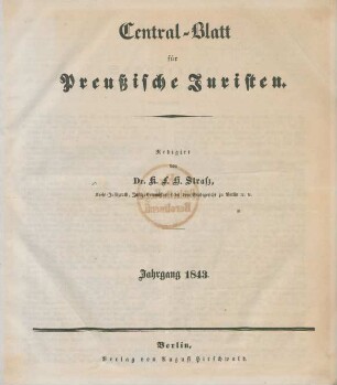 7.1843: Centralblatt für preußische Juristen