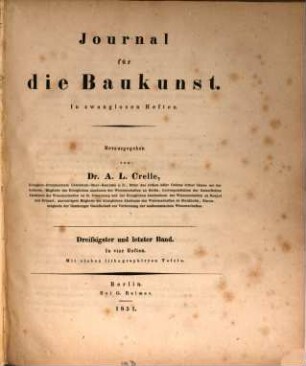 Journal für die Baukunst : in zwanglosen Heften. 30, 30. 1851