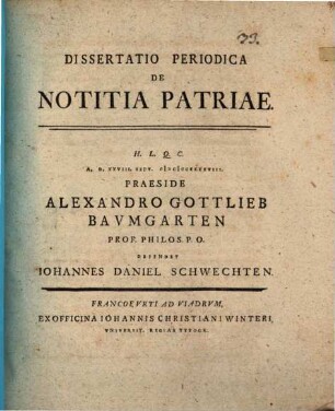 Dissertatio Periodica De Notitia Patriae