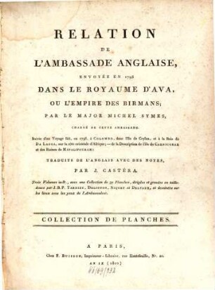 Relation de l'ambassade anglaise, envoyée en 1795 dans le Royaume d'Ava, ou l'Empire des Birmans, [4]. Collection de planches