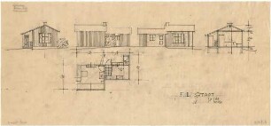 Döllgast, Hans; Gstadt am Chiemsee (Bayern); Holzhaus F. B. - Grundriss; Ansichten; Schnitt