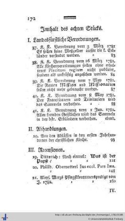 Innhalt des achten Stücks.