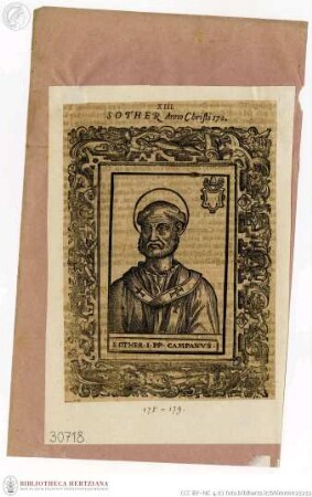 Frenzel, Römische Kirchen-Historien (...) . Teil I. [Leipzig]: Groß, 1600., Sother I., Papst, Porträt