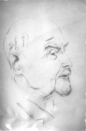 Karl Söhle. Kohlezeichnung (vor 1947; E. Richter). Dresden-Striesen, Borsbergstraße 11, Atelier der Künstlerin
