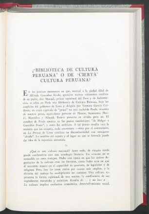 ¿"Biblioteca de Cultura Peruana" o de "Cierta" cultura peruana?