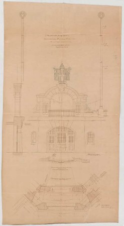 Thiersch, Friedrich von; München; Münchner - Kindl - Keller, Erweiterungsbau - Terrassenaufbau (Grundriss, Ansicht, Schnitt)