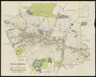 Plan von Limbach-Oberfrohna, 1:5 000, Lithographie, 1912 : Plan von Limbach. - Entworfen u. gezeichnet v. M. Ehnert. - 1:5 000. - Limbach Sa : Ulbricht , 1912. - 1 Kt : mehrfarb. Lithogr. ; 74 x 60 cm.