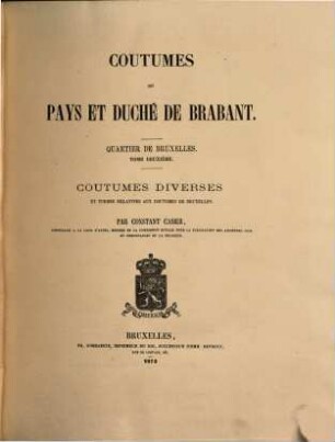 Coutumes diverses et Turbes relatives aux Coutumes de Bruxelles