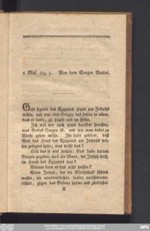 I Mos. 39, 5. Von dem Seegen Gottes.