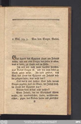 I Mos. 39, 5. Von dem Seegen Gottes.