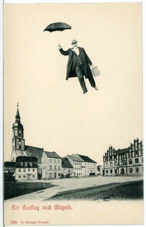 Mügeln. Marktplatz und "Fliegender Mann"