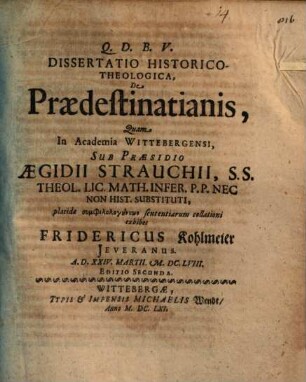 Diss. hist. theol. de praedestinationis