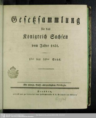 1831: Gesetzsammlung für das Königreich Sachsen