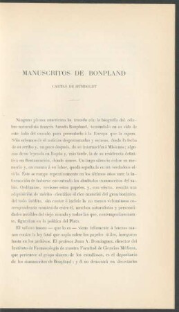 Manuscritos de Bonpland : Cartas de Humboldt