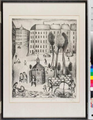 Lithographie des Künstlers Curt Mühlenhaupt, Titel: Berlin 61 Chamissoplatz Ed. 21/100, 1971
