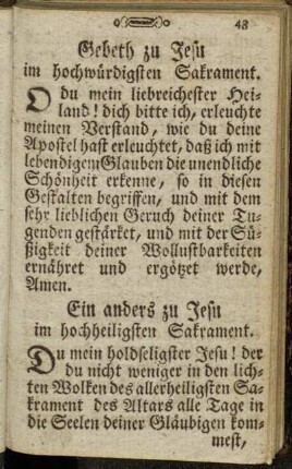 Gebeth zu Jesu im hochwürdigen Sakrament. - Gebeth, wenn man den Segen giebt...Ein anderer Segen.