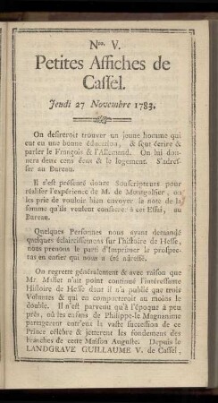 No V (Jeudi 27 Novmbre 1783)