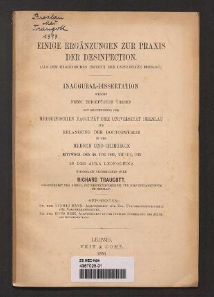 Einige Ergänzungen zur Praxis der Desinfection