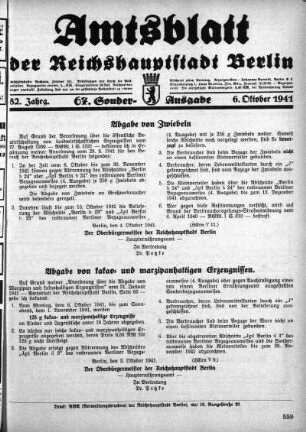 67. Sonderausgabe, 6. Oktober 1941