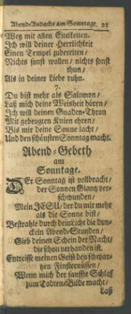 Abend-Gebeth am Sonntage