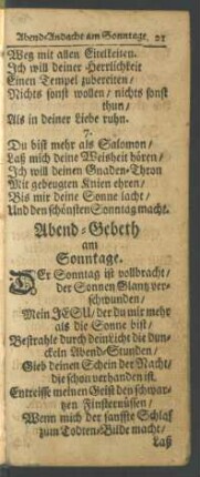 Abend-Gebeth am Sonntage