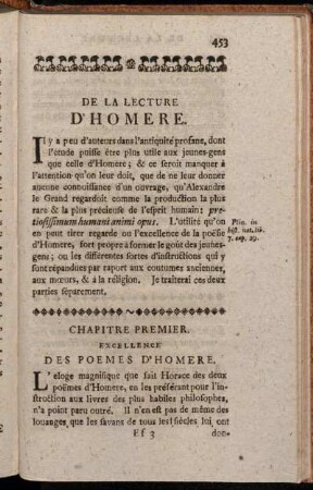 De La Lecture D'Homere.
