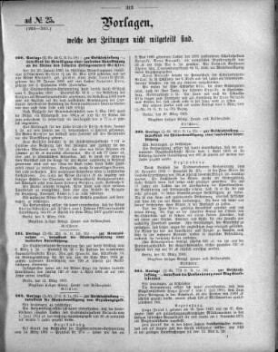 Anlage: ad No.25 (260-305), Vorlagen, welche den Zeitungen nicht mitgeteilt sind