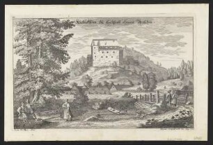 Ansicht vom Kuckuckstein in Liebstadt, Kupferstich,1750 : Engelbrecht, Martin : Kuckuckstein zu Liebstadt ohnweit Dreßden : Cum Pr. S. C. Maj. / Martin Engelbrecht exc. - Aug[usta] Vind[elicorum] , [um 1750]. - 1 Blatt : Kupferstich ; 29 x 18 cm. - Oben links: 43