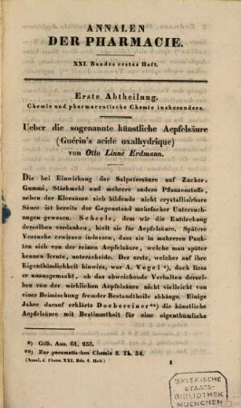 Annalen der Pharmacie, 21. 1837