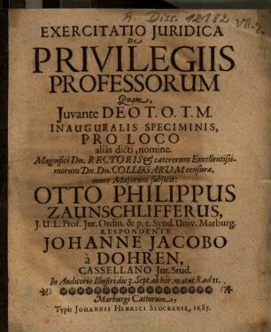Exercitatio Iuridica De Privilegiis Professorum