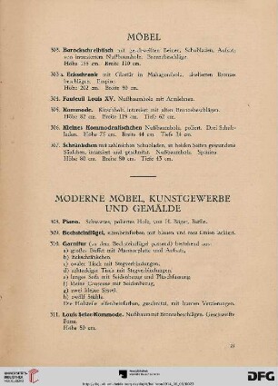 Moderne Möbel, Kunstgewerbe und Gemälde (Nr. 308-339)
