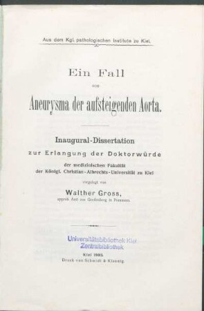 Ein Fall von Aneurysma der aufsteigenden Aorta