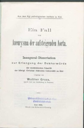 Ein Fall von Aneurysma der aufsteigenden Aorta