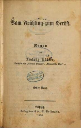 Vom Frühling zum Herbst : Roman von Ludwig Kohler, 1