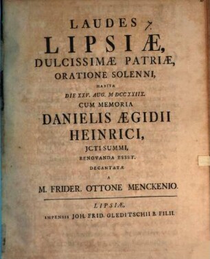 Laudes Lipsiae, dulcissimae patriae : Carmen