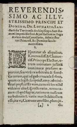 Reverendissimo ... Dn. Lothario, Sanctae sedis Trevirensis Archiepiscopo ...